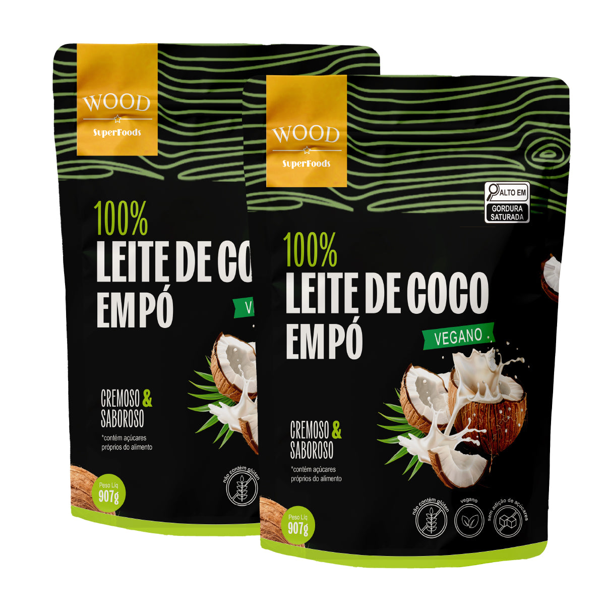 Kit 2 Leite de Coco em Pó 100% Puro Vegano Sem Lactose 907g – Wood