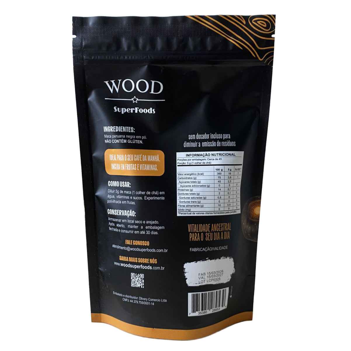 Maca Peruana Negra Em Pó Premium 100% Pura 226g Wood
