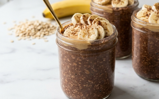 Overnight oats com cacau e banana