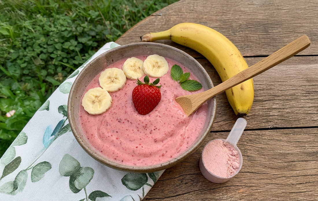 Frozen de Banana com Proteína de Morango
