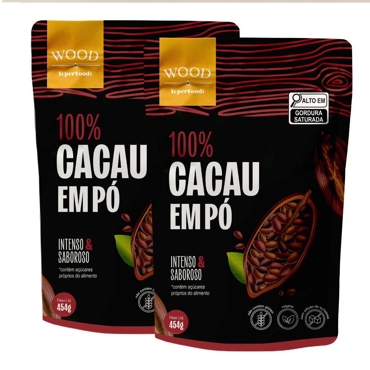 Kit 2 Cacau Em Pó Alcalino Natural 100% Cacau 454g