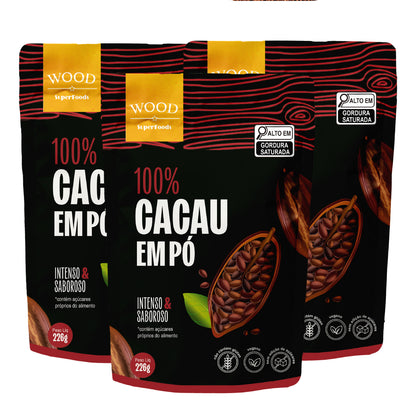 Kit 3 Cacau Em Pó Alcalino Natural 100% Cacau 226g