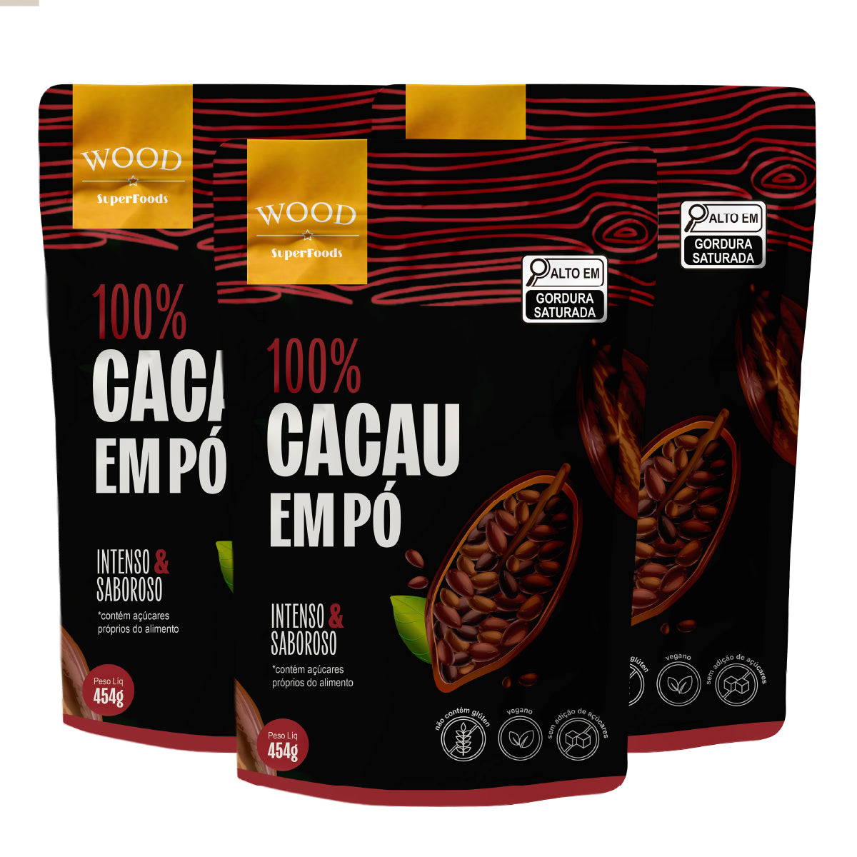 Kit 3 Cacau Em Pó Alcalino Natural 100% Cacau 454g