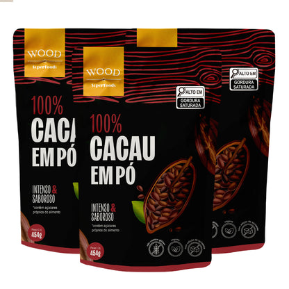 Kit 3 Cacau Em Pó Alcalino Natural 100% Cacau 454g