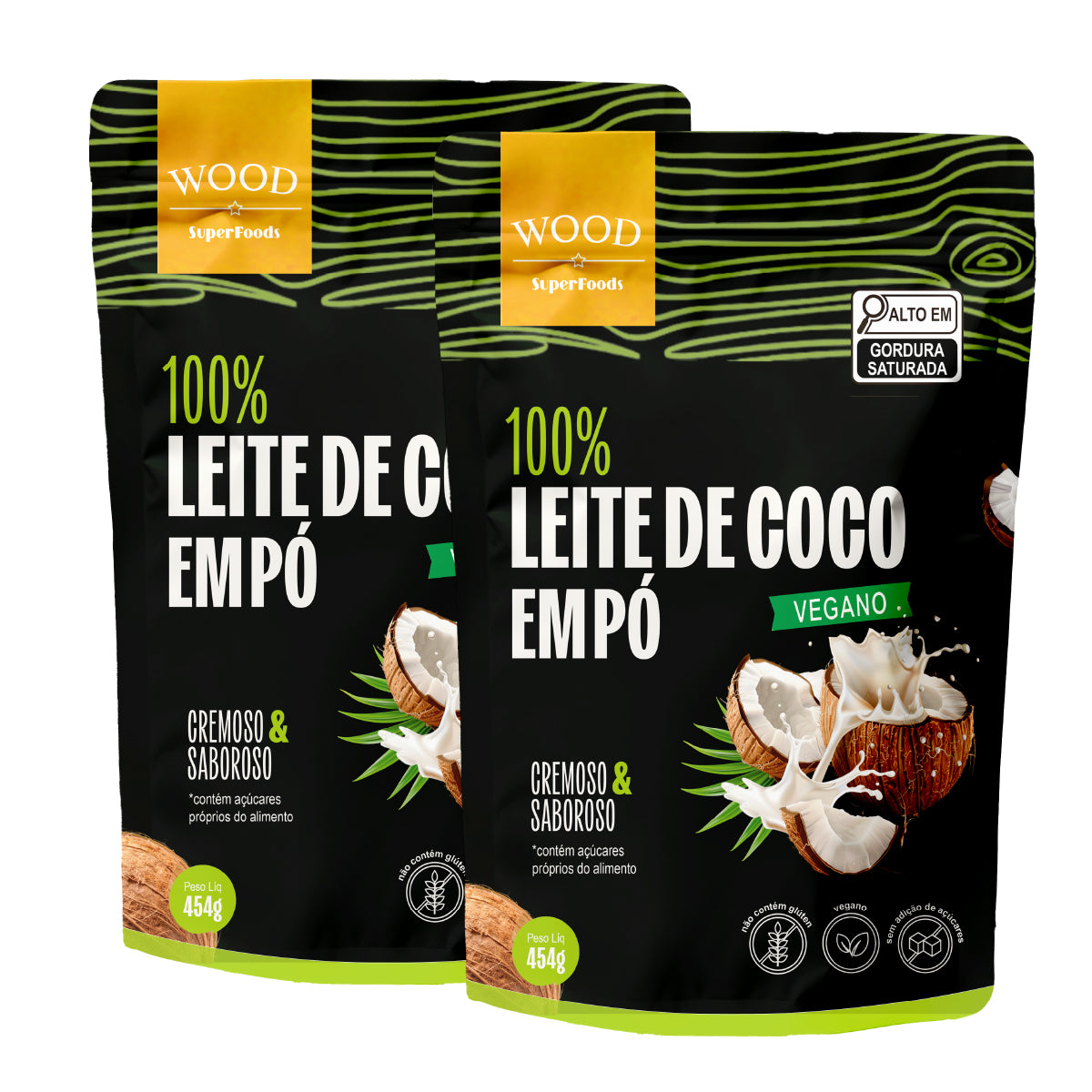 Kit 2 Leite de Coco em Pó 100% Puro Vegano Sem Lactose 454g