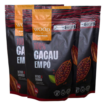 Kit 3 Cacau Em Pó Alcalino Natural 100% Cacau 226g