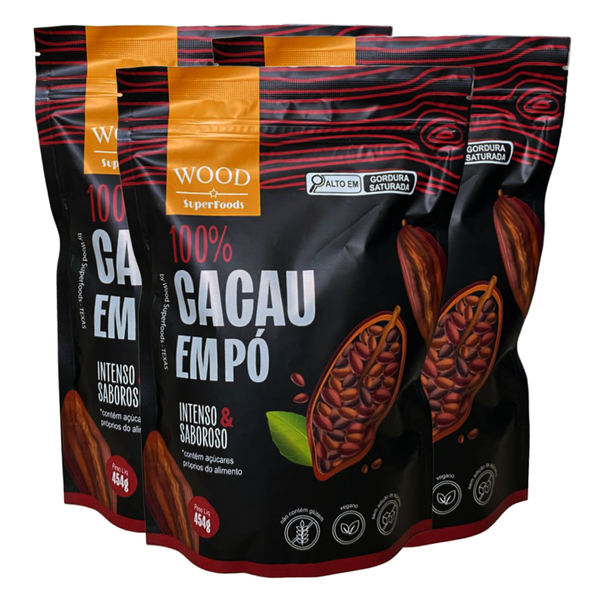 Kit 3 Cacau Em Pó Alcalino Natural 100% Cacau 454g