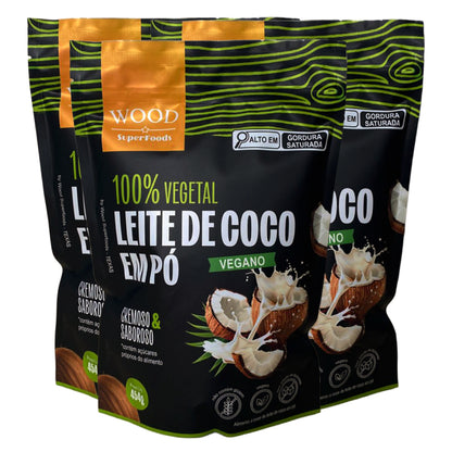 Kit 3 Leite de Coco em Pó 100% Vegetal Vegano Sem Lactose 454g