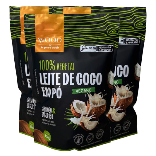 Kit 3 Leite de Coco em Pó 100% Vegetal Vegano Sem Lactose 454g