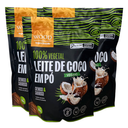 Kit 3 Leite de Coco em Pó 100% Vegetal Vegano Sem Lactose 907g