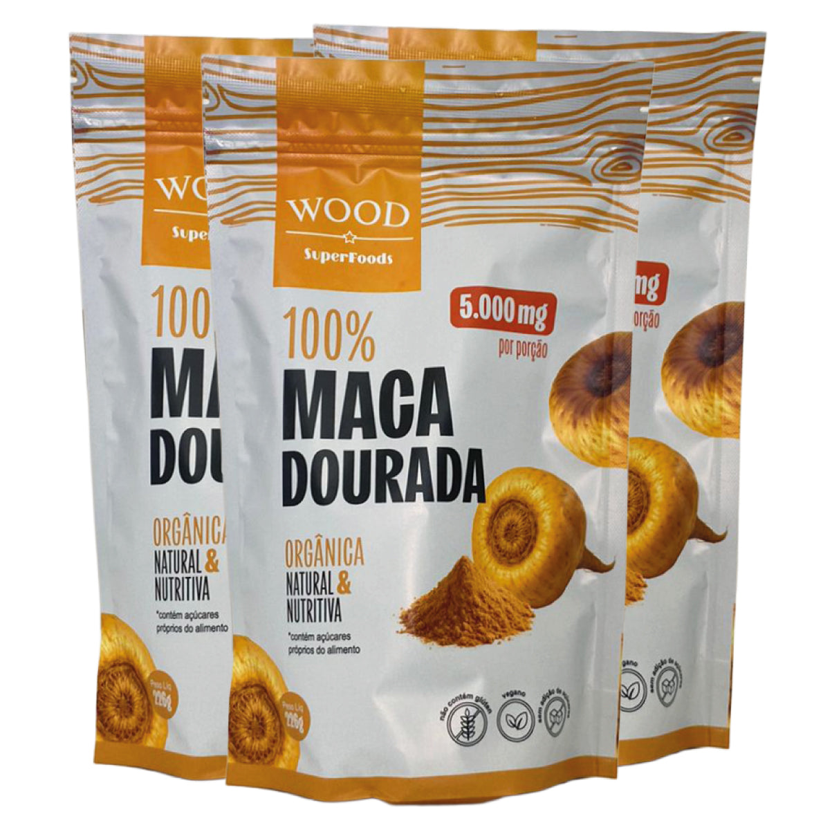 Kit 3 Maca Peruana Dourada Em Pó Premium 100% Pura 226g Wood