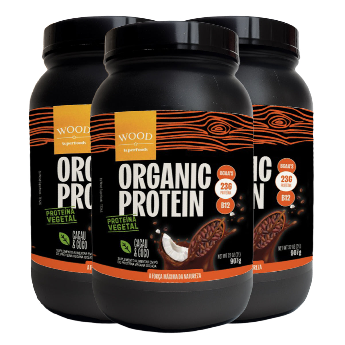 Kit 3 Proteína Vegetal Vegana Sabor Cacau e Coco 907g