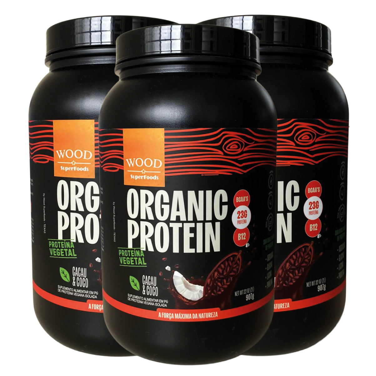 Kit 3 Proteína Vegetal Vegana Sabor Cacau e Coco 907g