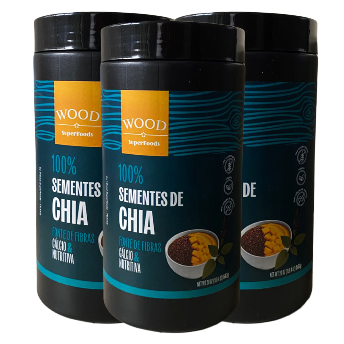 Kit 3 Semente de Chia 100% Pura Premium 567g Wood Superfoods