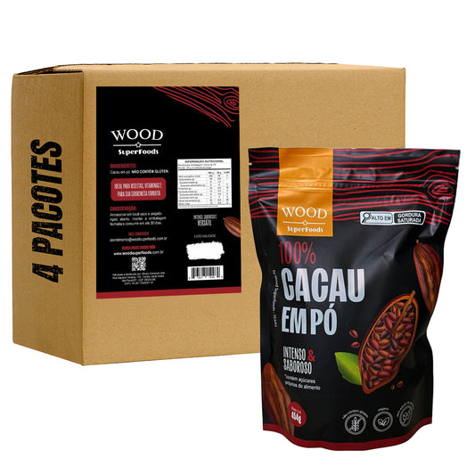 Kit 4 Cacau Em Pó Alcalino Natural 100% Cacau 454g
