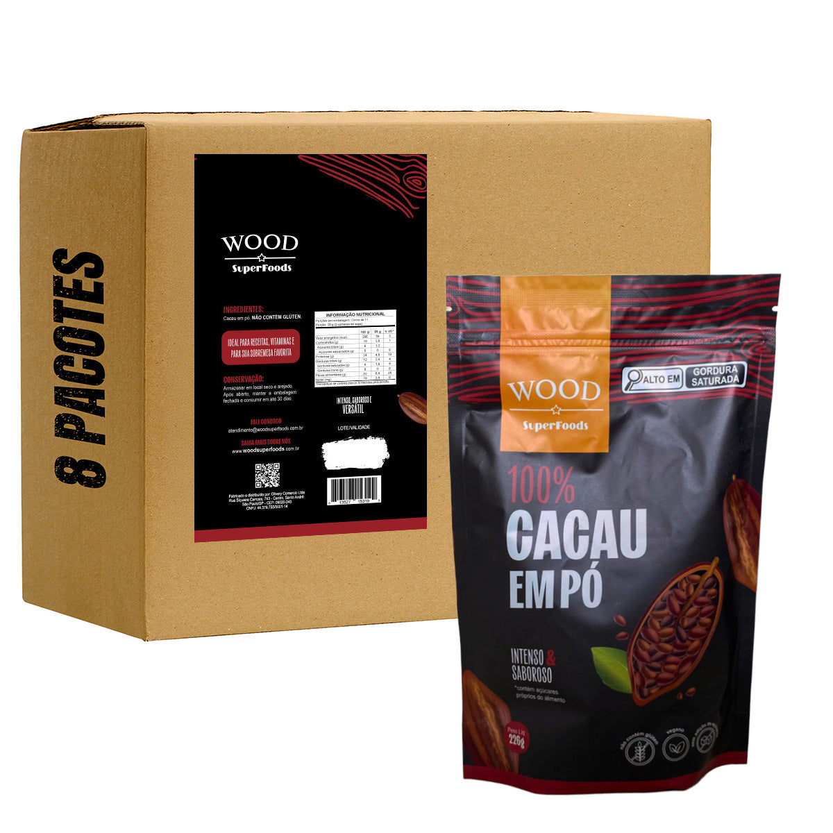 Kit 8 Cacau Em Pó Alcalino Natural 100% Cacau 226g