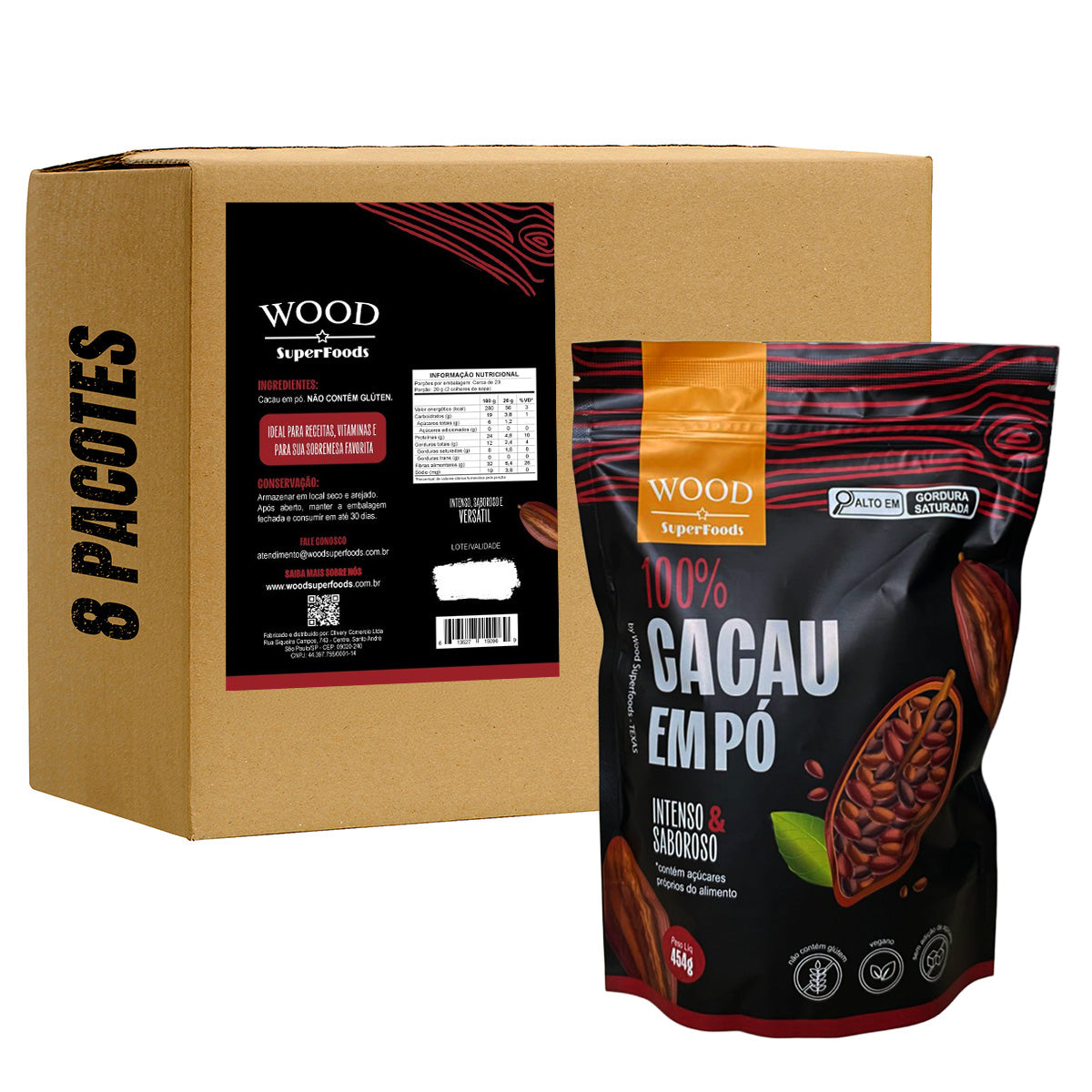 Kit 8 Cacau Em Pó Alcalino Natural 100% Cacau 454g