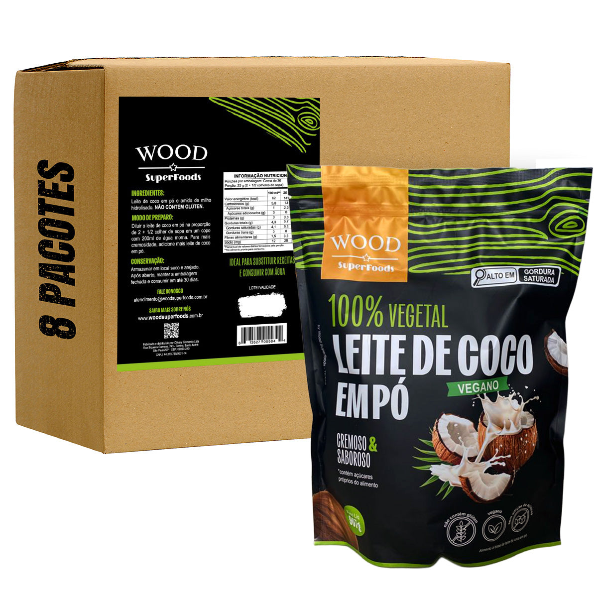 Kit 8 Leite de Coco em Pó 100% Vegetal Vegano Sem Lactose 907g