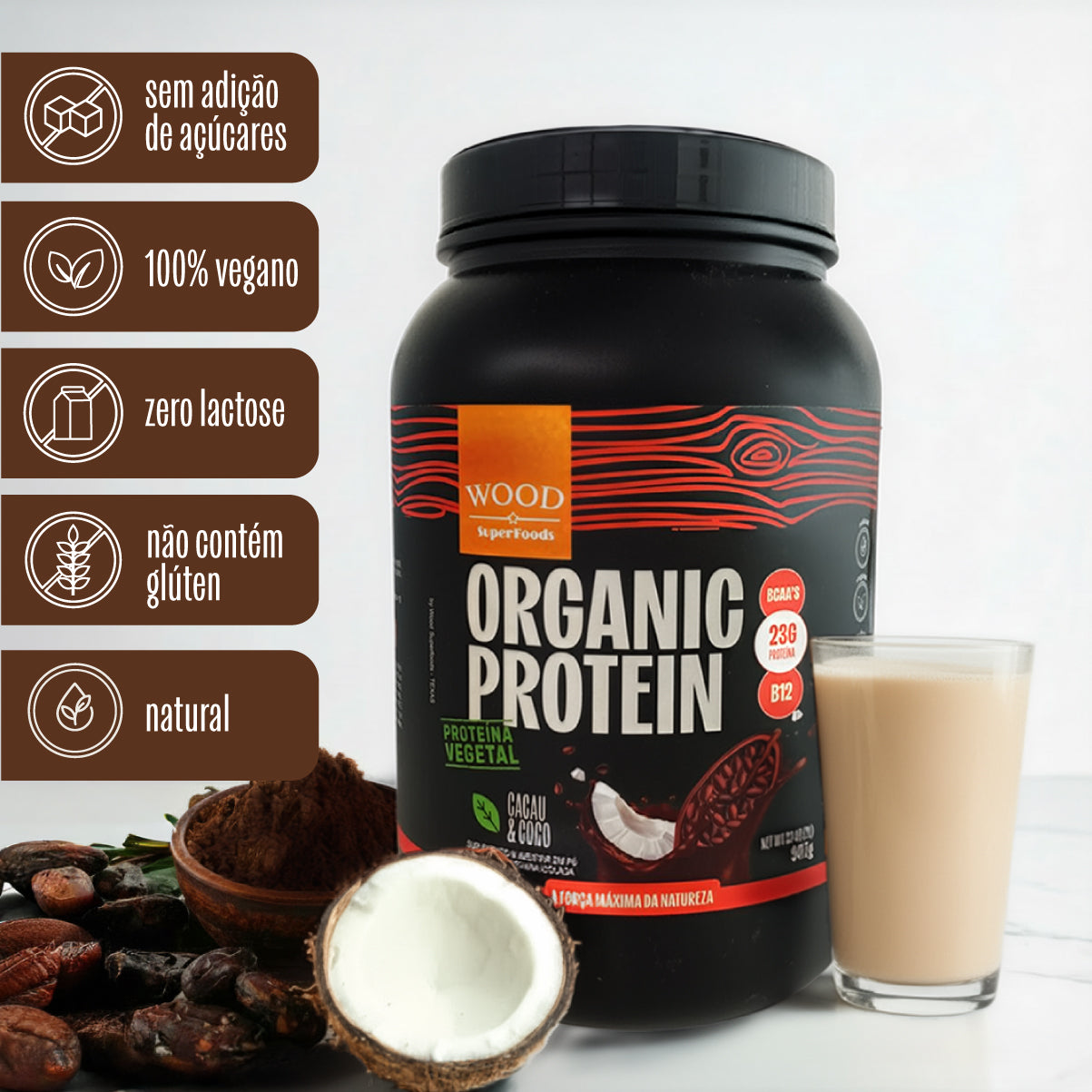 Kit 2 Proteína Vegetal Vegana Sabor Cacau e Coco 907g