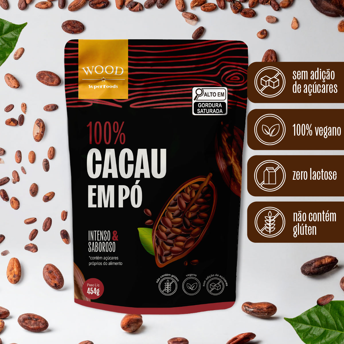 Kit 2 Cacau Em Pó Alcalino Natural 100% Cacau 454g