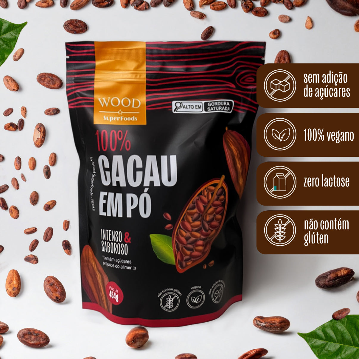 Cacau Em Pó Alcalino Natural 100% Cacau 454g