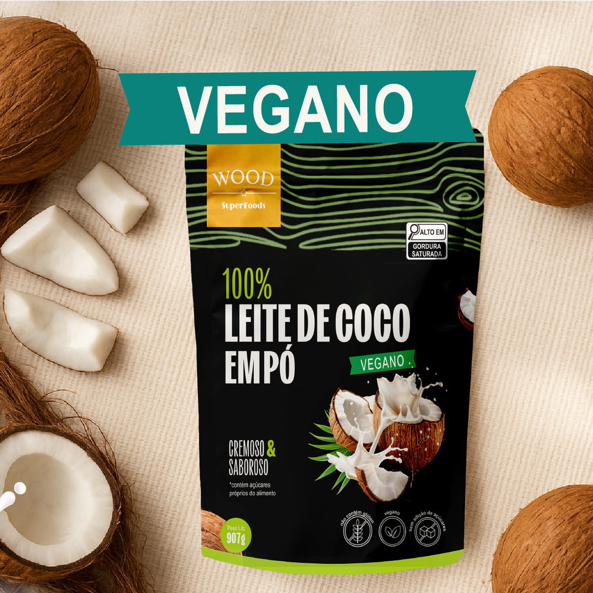 Leite de Coco em Pó 100% Puro Vegano Sem Lactose 907g – Wood Superfoods