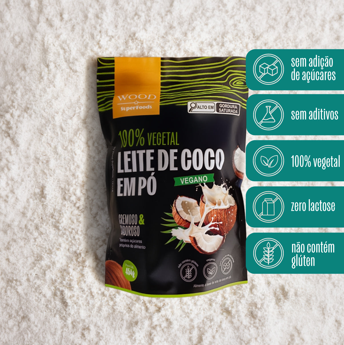 Kit 6 Leite de Coco em Pó 100% Vegetal Vegano Sem Lactose 454g