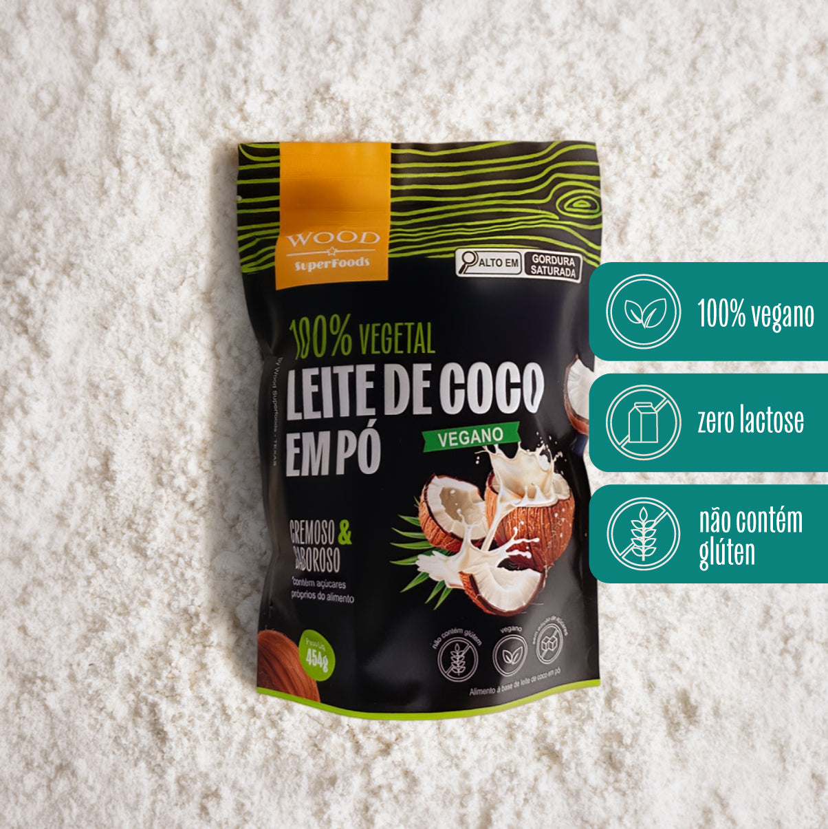 Leite de Coco em Pó 100% Vegetal Vegano Sem Lactose 907g – Wood
