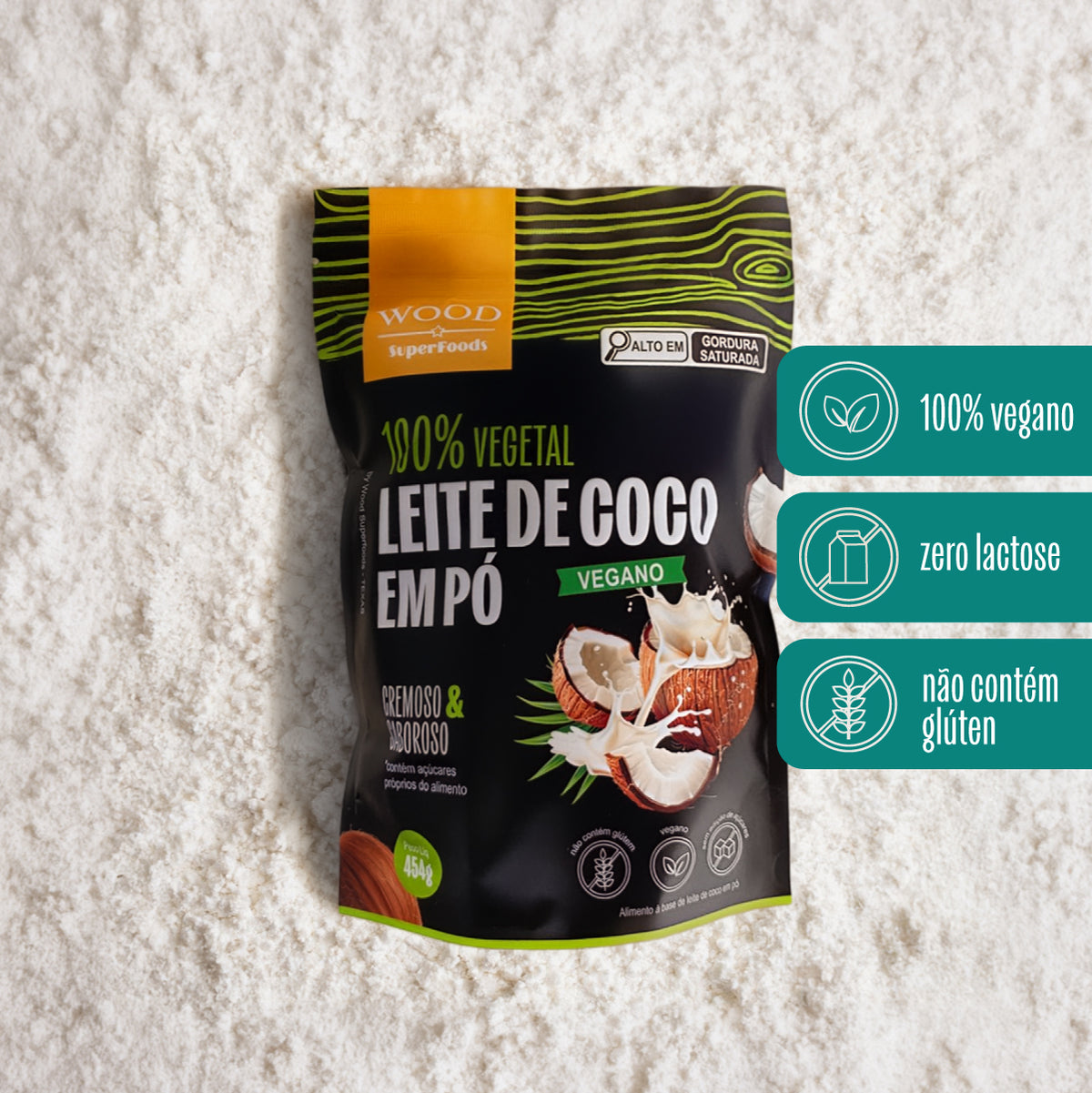 Leite de Coco em Pó 100% Vegetal Vegano Sem Lactose 907g – Wood Superfoods