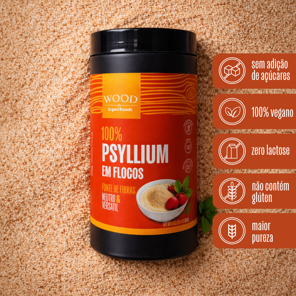 Kit 3 Psyllium Husk Premium em Flocos Fibra 100% Puro 567g