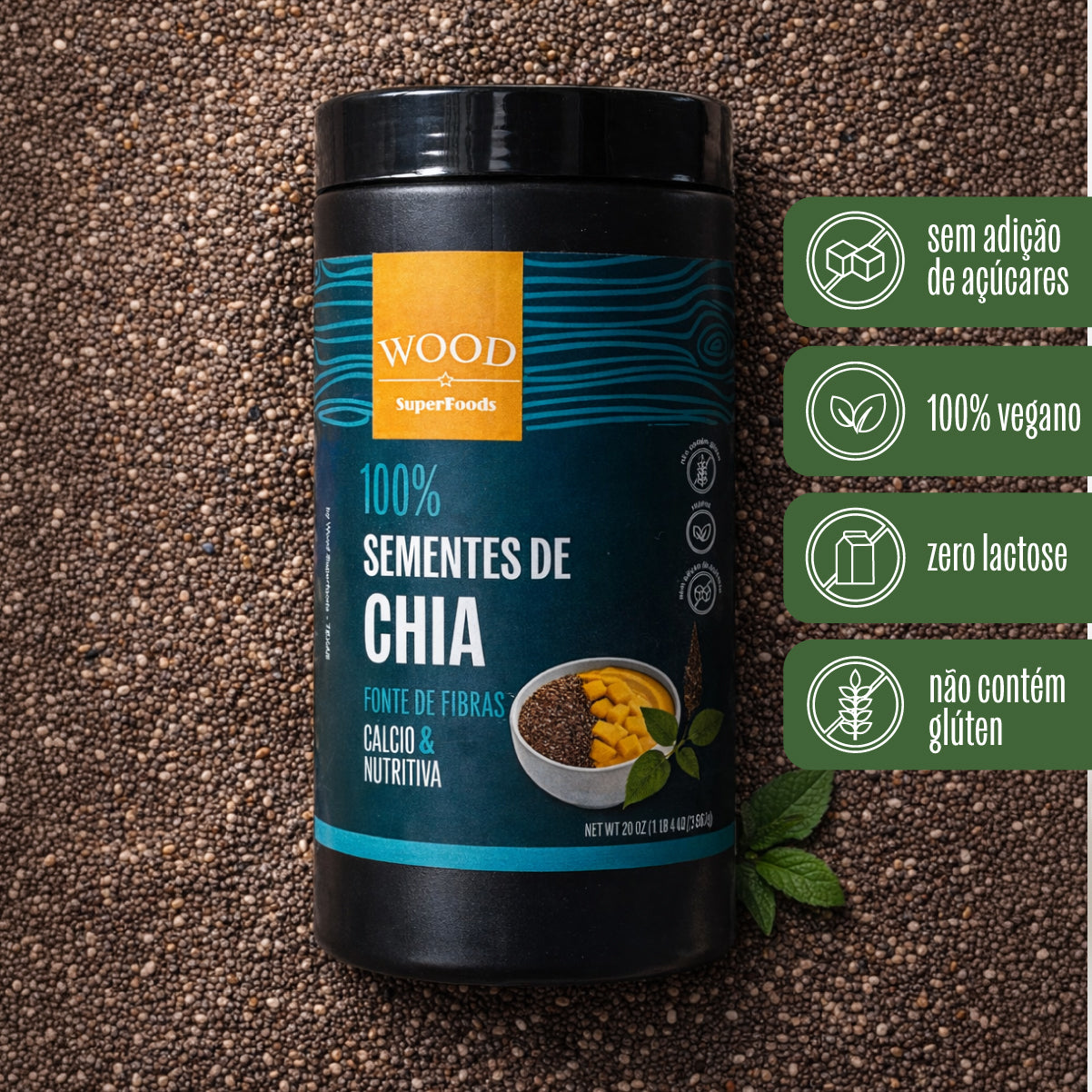 Semente de Chia 100% Pura Premium 567g Wood Superfoods