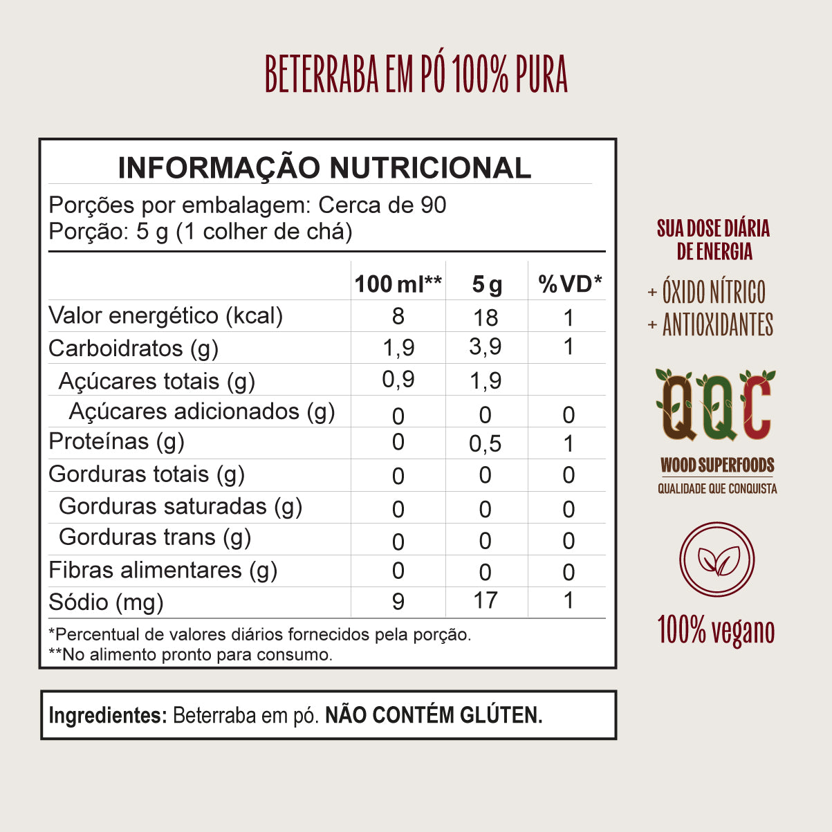 Beterraba Desidratada Em Pó 100% Pura 454g Wood Superfoods