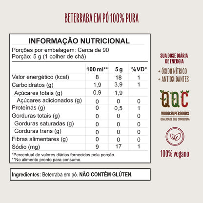 Beterraba Desidratada Em Pó 100% Pura 454g Wood Superfoods