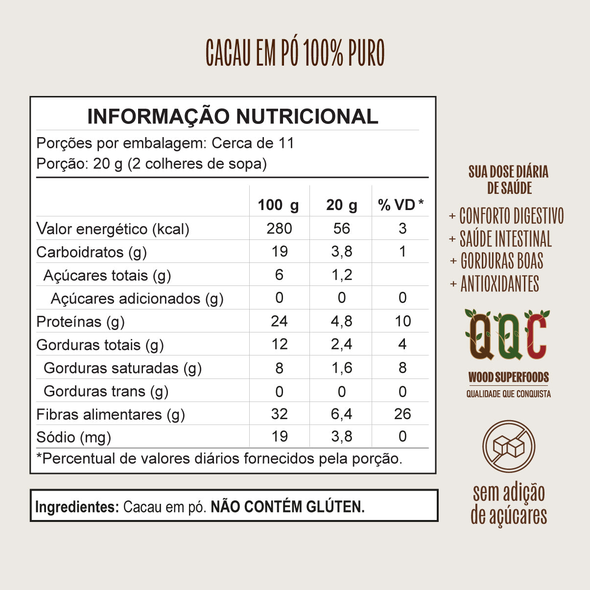 Cacau Em Pó Alcalino Natural 100% Cacau 226g