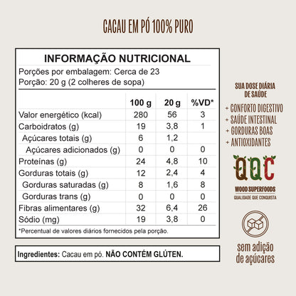 Cacau Em Pó Alcalino Natural 100% Cacau 454g