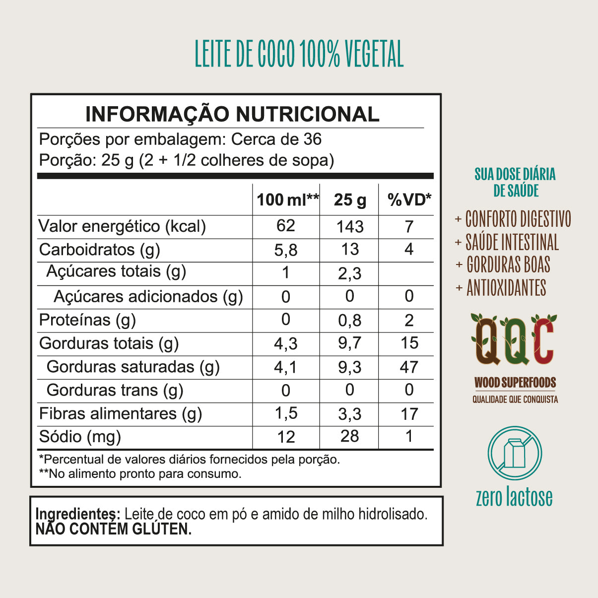 Leite de Coco em Pó 100% Vegetal Vegano Sem Lactose 907g