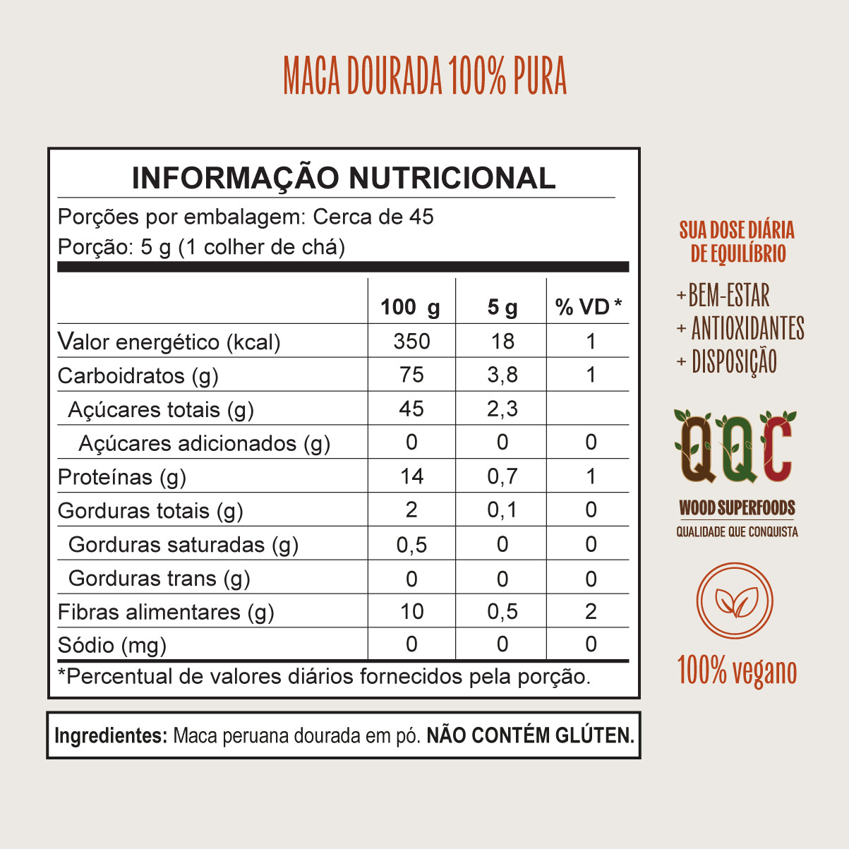 Kit 2 Maca Peruana Dourada Em Pó Premium 100% Pura 226g Wood