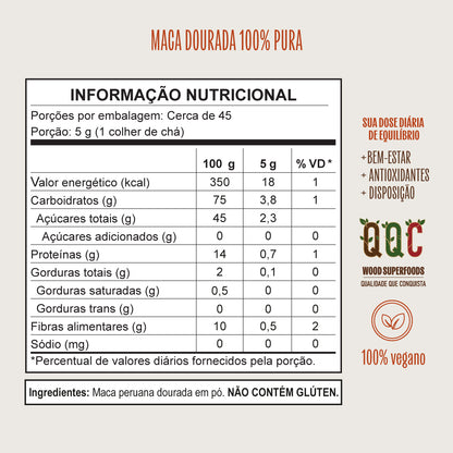Kit 2 Maca Peruana Dourada Em Pó Premium 100% Pura 226g Wood