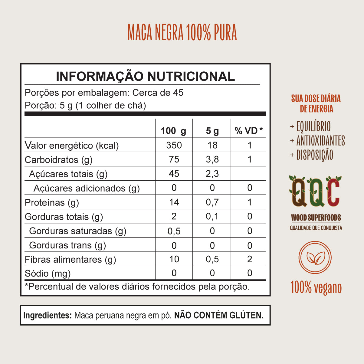 Maca Peruana Negra Em Pó Premium 100% Pura 226g Wood