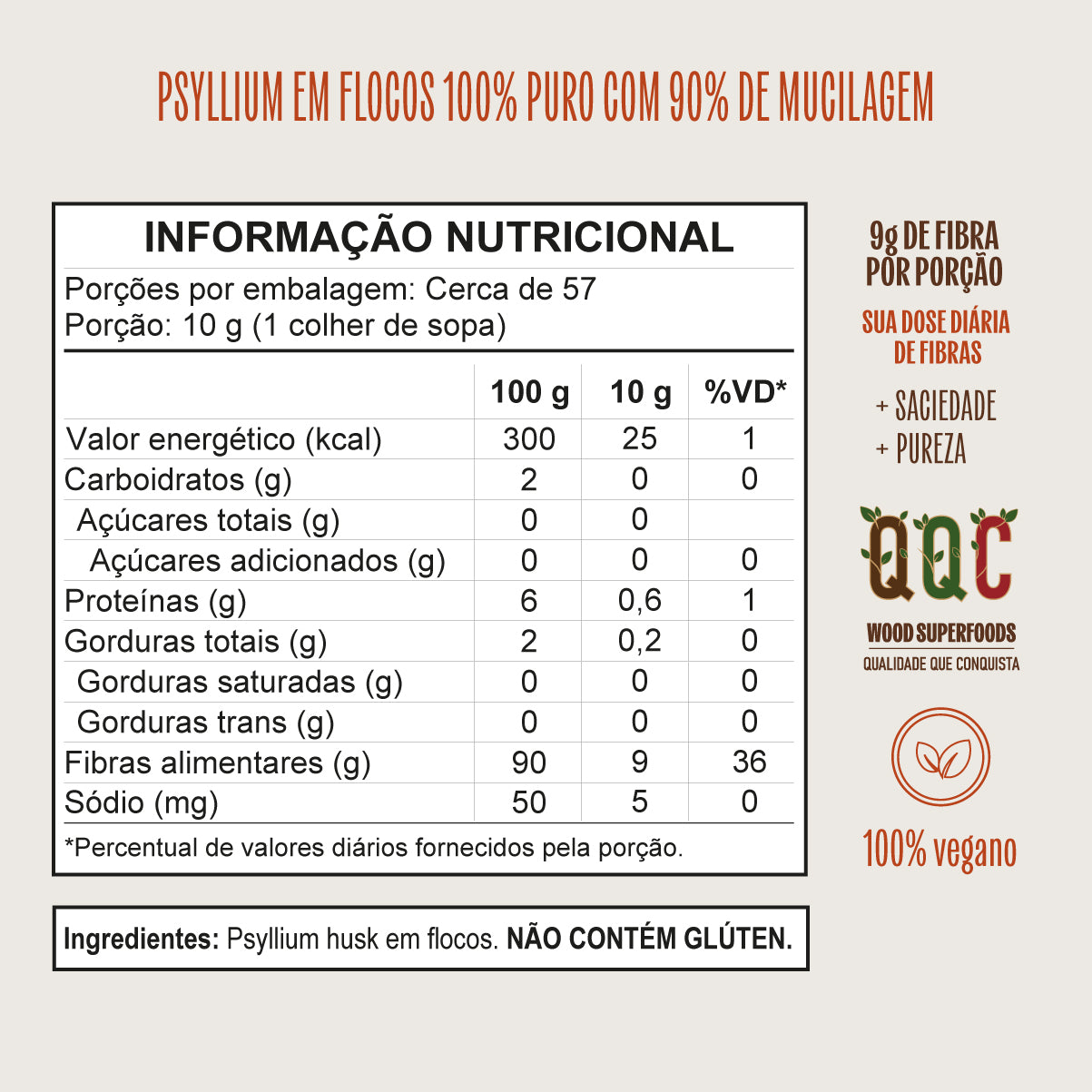 Kit 3 Psyllium Husk Premium em Flocos Fibra 100% Puro 567g