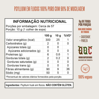 Kit 3 Psyllium Husk Premium em Flocos Fibra 100% Puro 567g