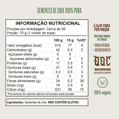 Semente de Chia 100% Pura Premium 567g Wood Superfoods