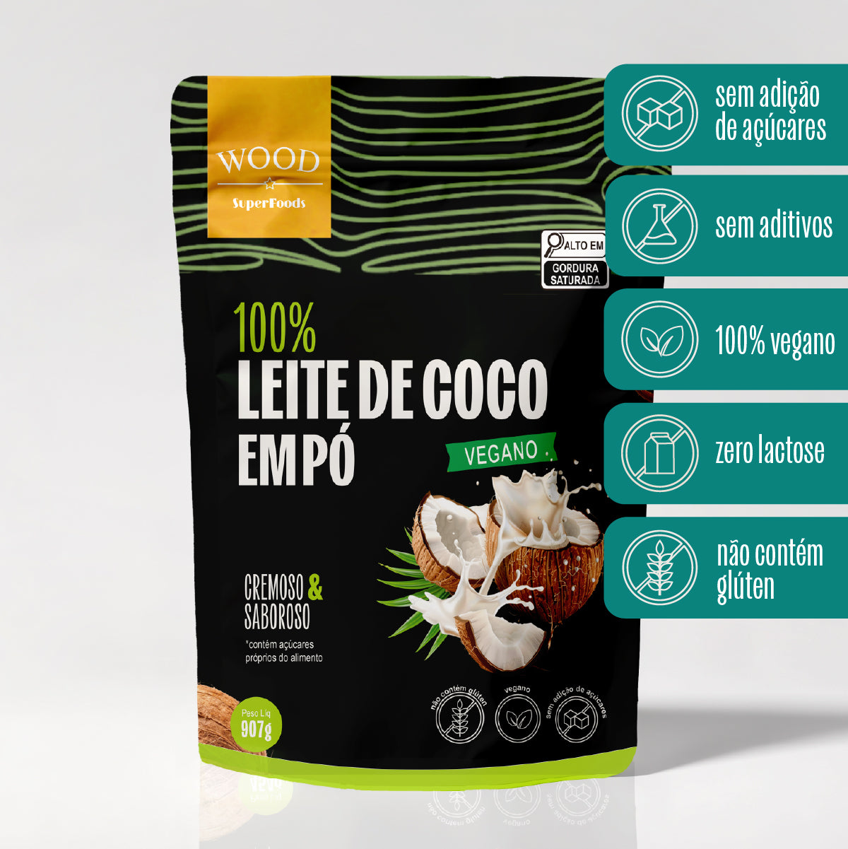 Leite de Coco em Pó 100% Puro Vegano Sem Lactose 907g – Wood