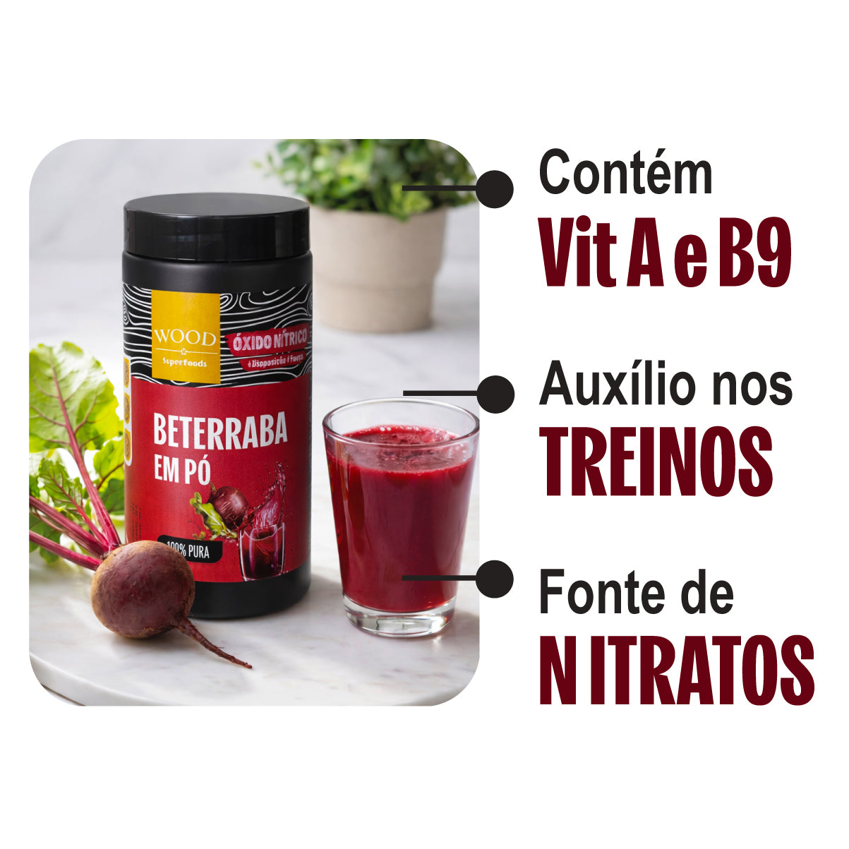 Beterraba Desidratada Em Pó 100% Pura 454g Wood Superfoods