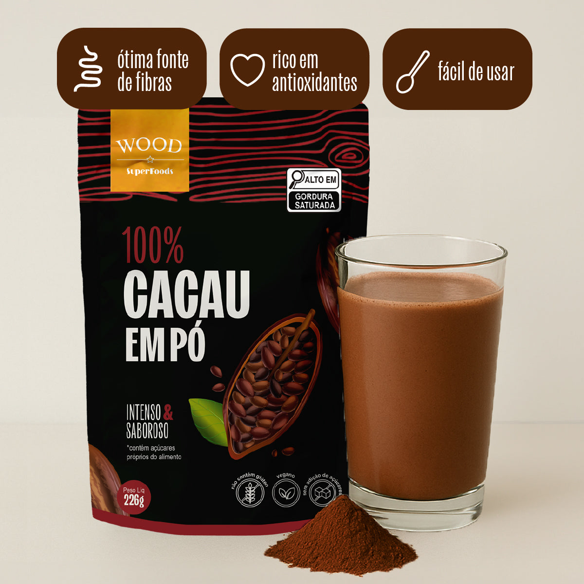 Kit 2 Cacau Em Pó Alcalino Natural 100% Cacau 226g – Wood Superfoods