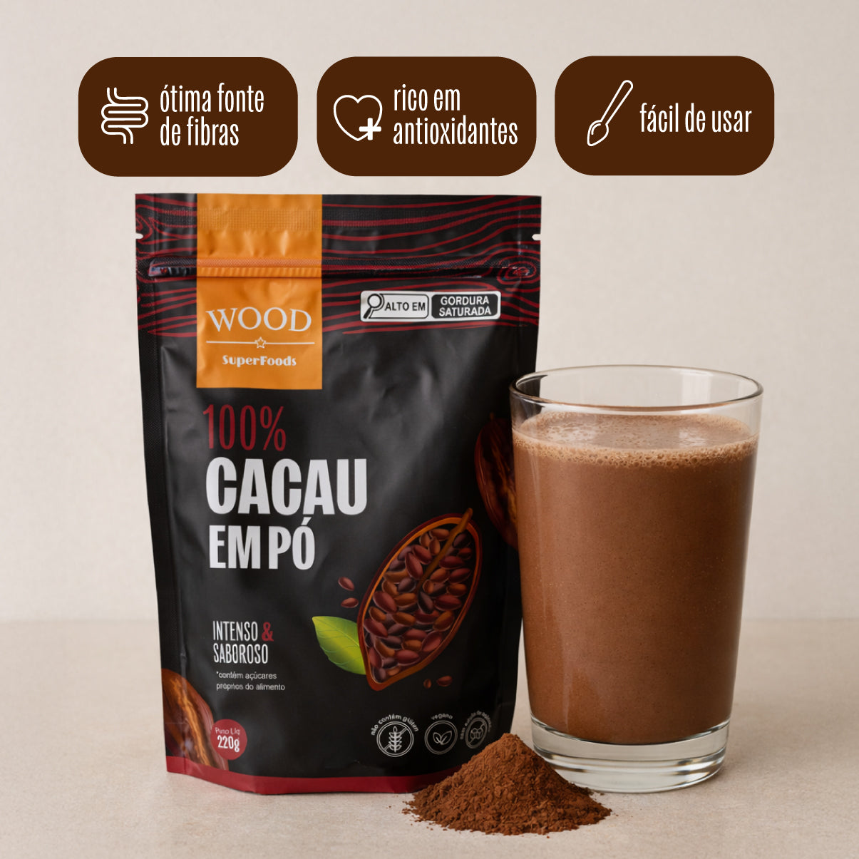 Cacau Em Pó Alcalino Natural 100% Cacau 226g