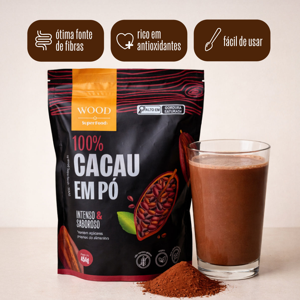 Cacau Em Pó Alcalino Natural 100% Cacau 454g
