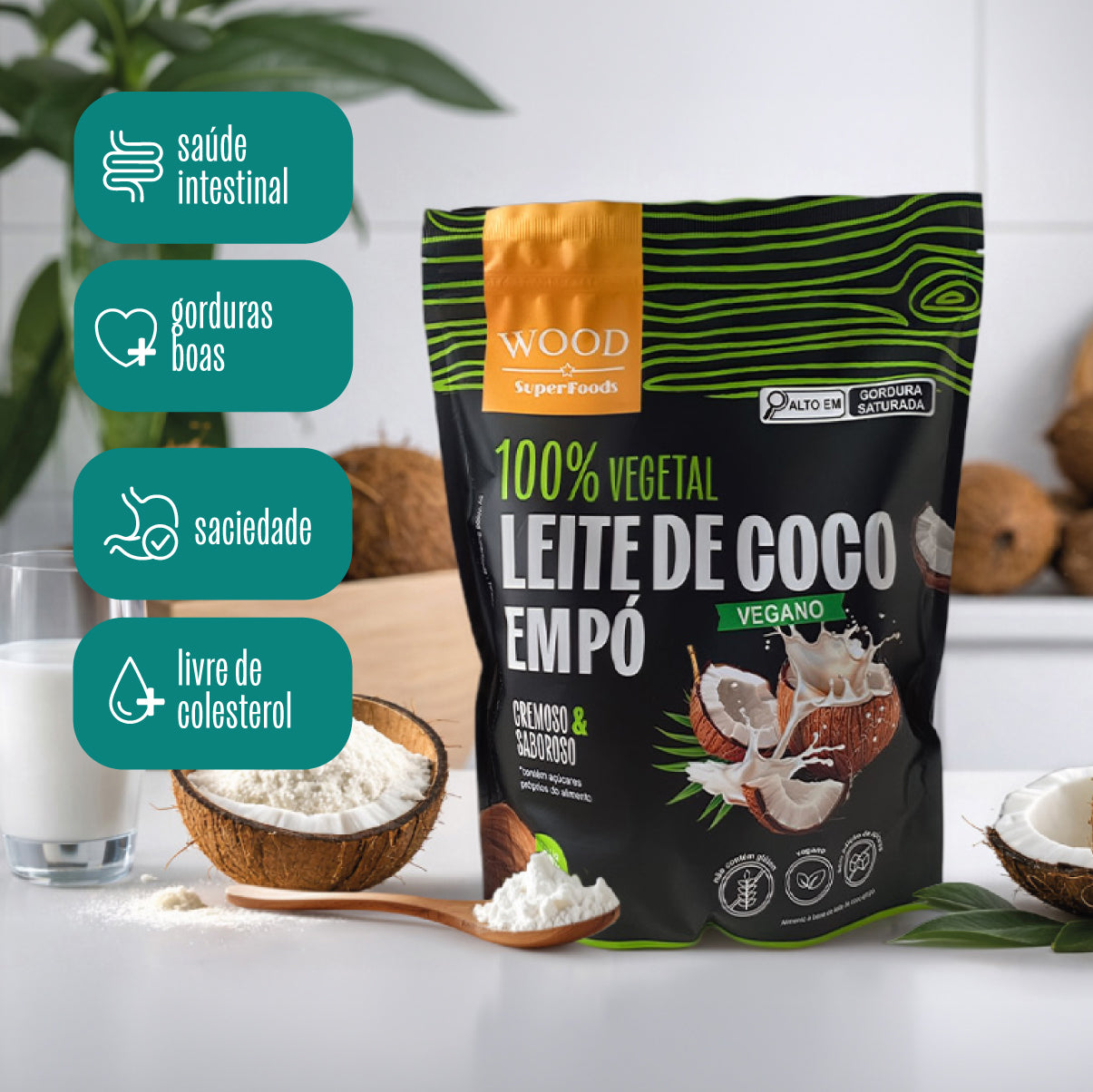cocoページ Kit 3 Leite de Coco em Pó 100% Vegetal Vegano Sem Lactose 454g