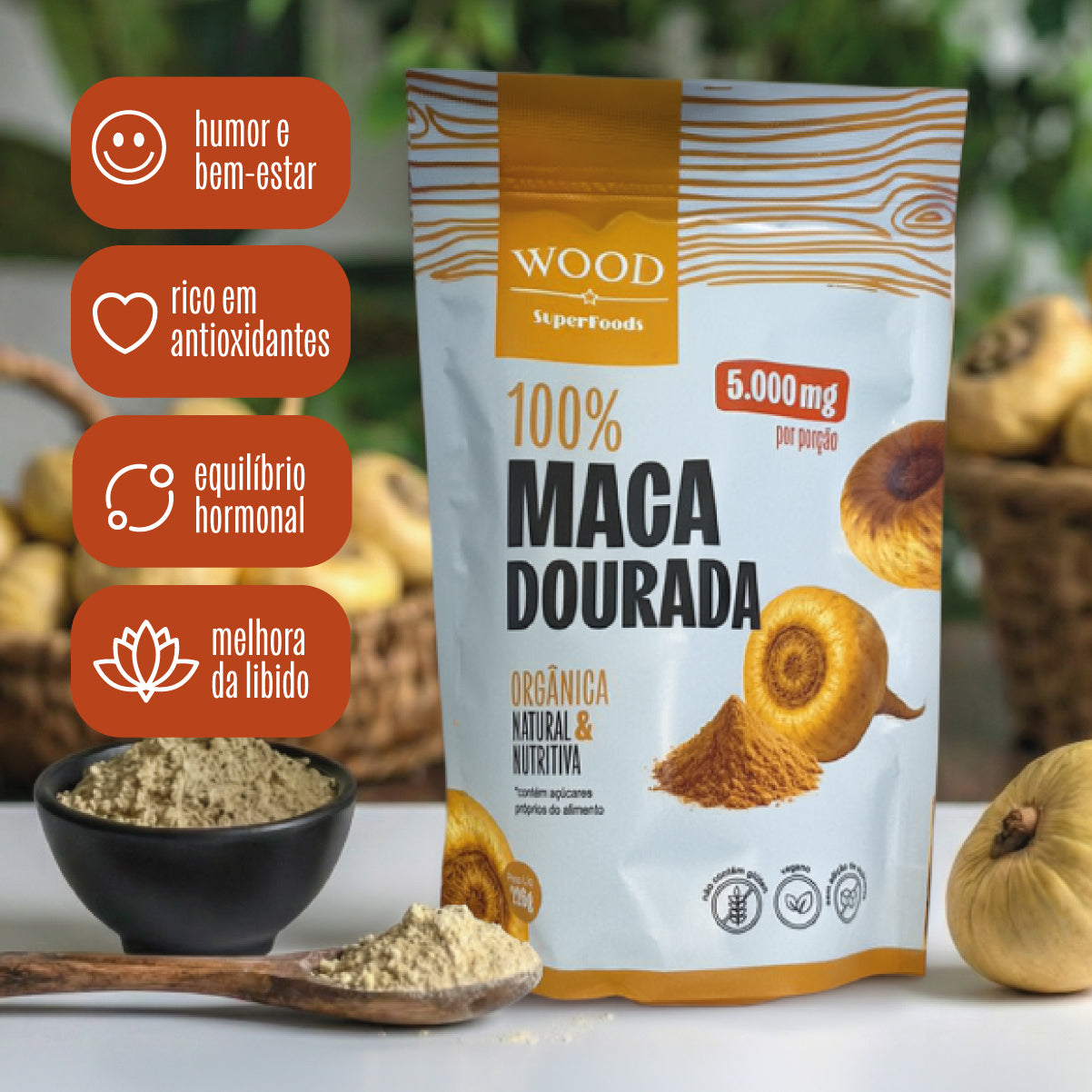 Kit 2 Maca Peruana Dourada Em Pó Premium 100% Pura 226g Wood