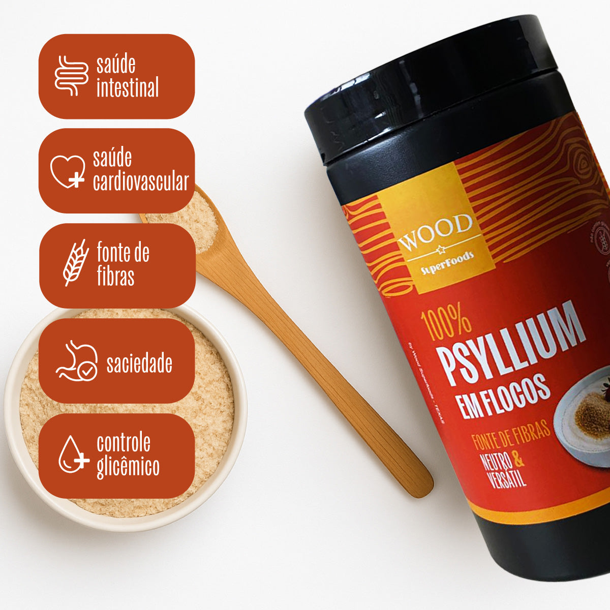 Kit 3 Psyllium Husk Premium em Flocos Fibra 100% Puro 567g
